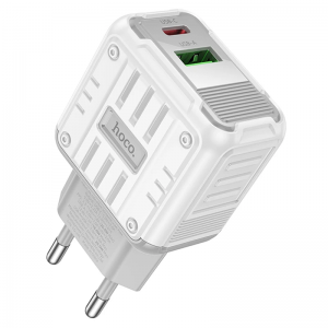 Сетевое зарядное устройство Hoco C135A Rock PD20W+QC3.0 (1USB-A/1USB-C) White