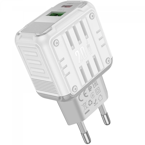 Сетевое зарядное устройство Hoco C135A Rock PD20W+QC3.0 (1USB-A/1USB-C) White