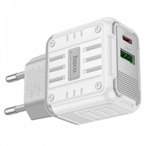 Сетевое зарядное устройство Hoco C135A Rock PD20W+QC3.0 (1USB-A/1USB-C) White