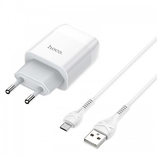 Сетевое зарядное устройство Hoco C73A (2USB/2.4A) + microUSB White