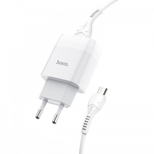 Сетевое зарядное устройство Hoco C73A (2USB/2.4A) + microUSB White