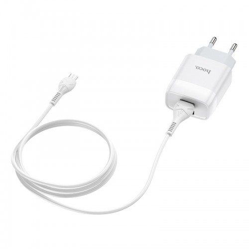 Сетевое зарядное устройство Hoco C73A (2USB/2.4A) + microUSB White