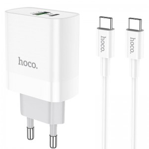 Сетевое зарядное устройство HOCO C80A Rapido PD20W+QC3.0 Type-C + USB + Type-C to Type-C cable White