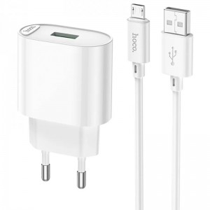 Сетевое зарядное устройство HOCO C109A Fighter QC3.0 + MicroUSB White