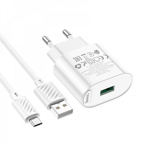 Сетевое зарядное устройство HOCO C109A Fighter QC3.0 + MicroUSB White