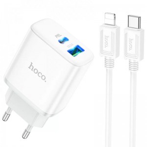 Сетевое зарядное устройство HOCO C105A Stage PD20W+QC3.0 + Type-C to Lightning White