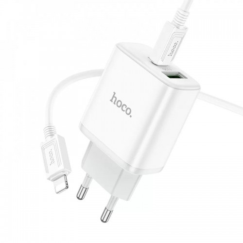 Сетевое зарядное устройство HOCO C105A Stage PD20W+QC3.0 + Type-C to Lightning White