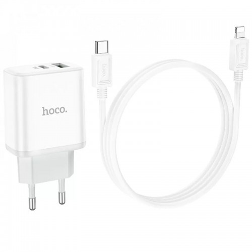 Сетевое зарядное устройство HOCO C105A Stage PD20W+QC3.0 + Type-C to Lightning White