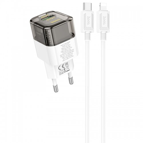Мережевий зарядний пристрій Hoco C131A Platium PD30W+QC3.0 + Type-C to Lightning Black