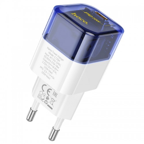 Сетевое зарядное устройство Hoco C125A Transparent 1C PD20W Blue