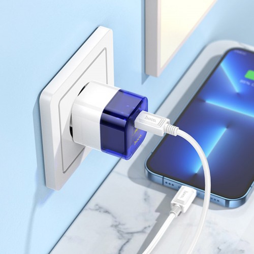 Сетевое зарядное устройство Hoco C125A Transparent 1C PD20W Blue