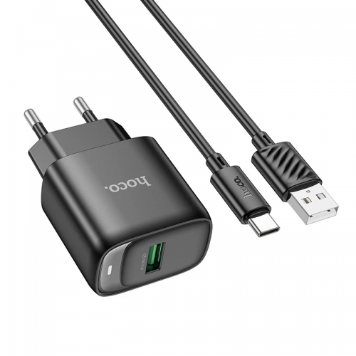 Сетевое зарядное устройство Hoco C140A Smart QC3.0 (1USB/3A) + Type-C Black