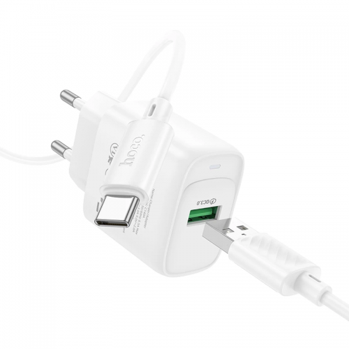 Сетевое зарядное устройство Hoco C140A Smart QC3.0 (1USB/3A) + Type-C White
