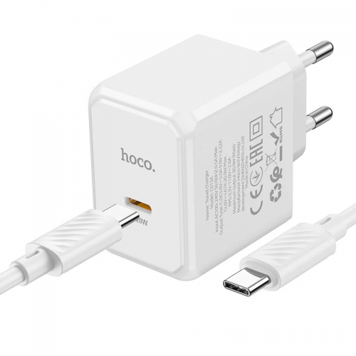 Сетевое зарядное устройство HOCO CS13A Ocean PD20W (1USB-C) + Type-C to Type-C White
