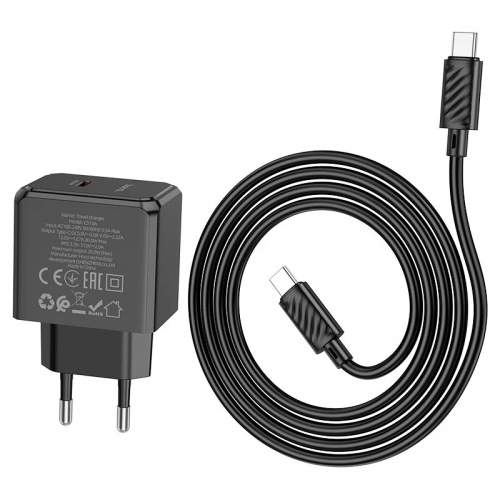Сетевое зарядное устройство HOCO CS13A Ocean PD20W (1USB-C) + Type-C to Type-C Black