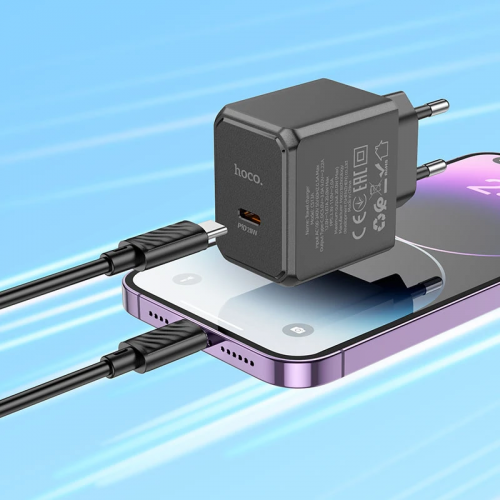 Сетевое зарядное устройство HOCO CS13A Ocean PD20W (1USB-C) + Type-C to Lightning Black