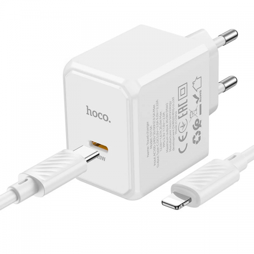 Сетевое зарядное устройство HOCO CS13A Ocean PD20W (1USB-C) + Type-C to Lightning White