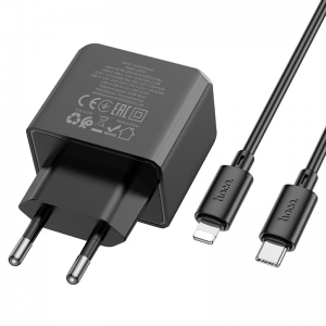 Сетевое зарядное устройство Hoco CS14A PD20W+QC3.0 (1USB-A/1C) + Type-C to Lightning Black