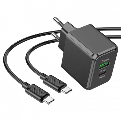 Сетевое зарядное устройство Hoco CS14A PD20W+QC3.0 (1USB-A/1C) + Type-C to Type-C Black