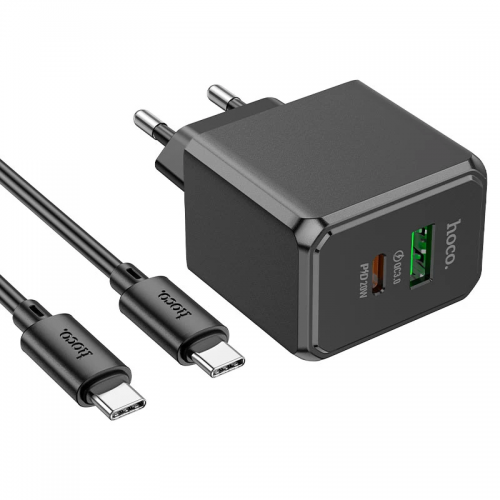 Сетевое зарядное устройство Hoco CS14A PD20W+QC3.0 (1USB-A/1C) + Type-C to Type-C Black