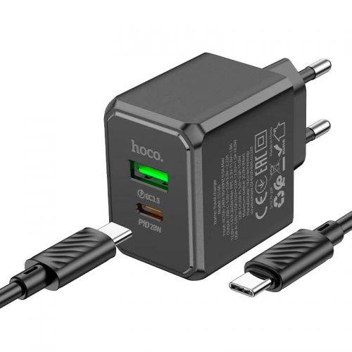 Сетевое зарядное устройство Hoco CS14A PD20W+QC3.0 (1USB-A/1C) + Type-C to Type-C Black