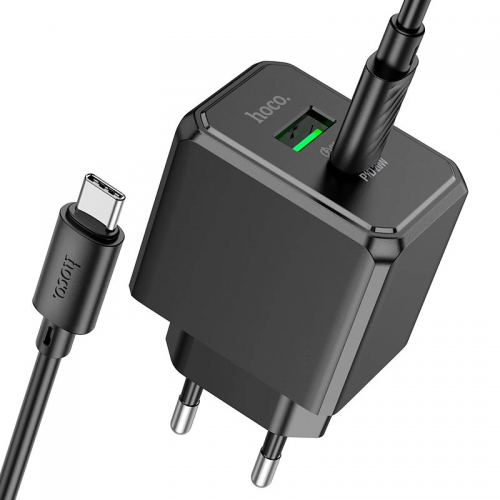 Сетевое зарядное устройство Hoco CS14A PD20W+QC3.0 (1USB-A/1C) + Type-C to Type-C Black
