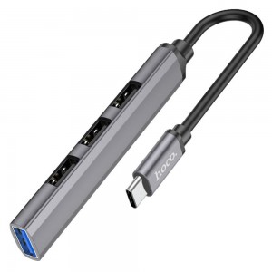 Переходник Hoco HB26 4in1 (Type-C to USB3.0+USB2.0*3) Grey