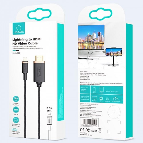 Дата кабель Usams US-SJ509 U70 Lightning to HDMI HD (2m) Black