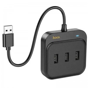 Переходник HUB Hoco HB35 Easy link 4-in-1 Gigabit Ethernet Adapter (USB to USB3.0*3+RJ45) (L=0.2M) Black