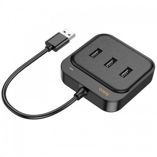 Переходник HUB Hoco HB35 Easy link 4-in-1 Gigabit Ethernet Adapter (USB to USB3.0*3+RJ45) (L=0.2M) Black