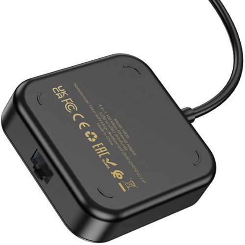 Переходник HUB Hoco HB35 Easy link 4-in-1 Gigabit Ethernet Adapter (USB to USB3.0*3+RJ45) (L=0.2M) Black