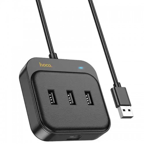 Переходник HUB Hoco HB35 Easy link 4-in-1 Gigabit Ethernet Adapter (USB to USB3.0*3+RJ45) (L=0.2M) Black