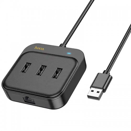 Переходник HUB Hoco HB35 Easy link 4-in-1 Gigabit Ethernet Adapter (USB to USB3.0*3+RJ45) (L=0.2M) Black