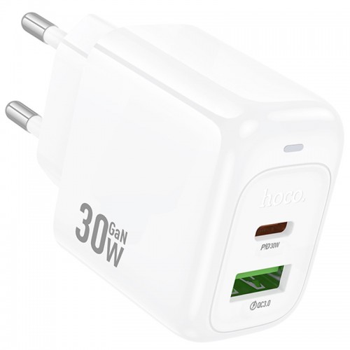 Сетевое зарядное устройство Hoco CS55A Surplus PD30W+QC3.0 (1USB-A/1C) (White)