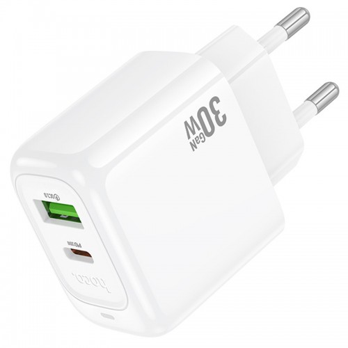 Сетевое зарядное устройство Hoco CS55A Surplus PD30W+QC3.0 (1USB-A/1C) (White)