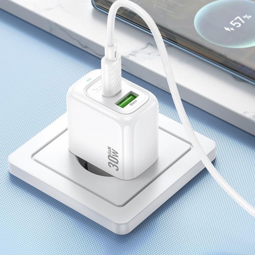 Сетевое зарядное устройство Hoco CS55A Surplus PD30W+QC3.0 (1USB-A/1C) (White)