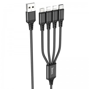 Дата кабель Hoco X76 4in1 USB to 2xLightning + Type-C + MicroUSB (1m) (Black)