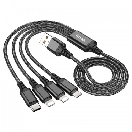 Дата кабель Hoco X76 4in1 USB to 2xLightning + Type-C + MicroUSB (1m) (Black)