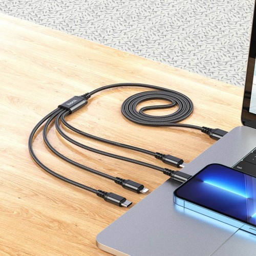 Дата кабель Hoco X76 4in1 USB to 2xLightning + Type-C + MicroUSB (1m) (Black)