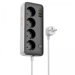 Удлинитель Hoco AC22 Sunlight (PD30W/1C/3A/4xSocket) (1.5m) (Black)