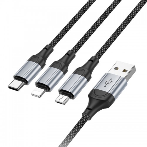 Дата кабель Hoco X102 Fresh 3in1 USB to Lightning + MicroUSB + Type-C (1m) (Black)