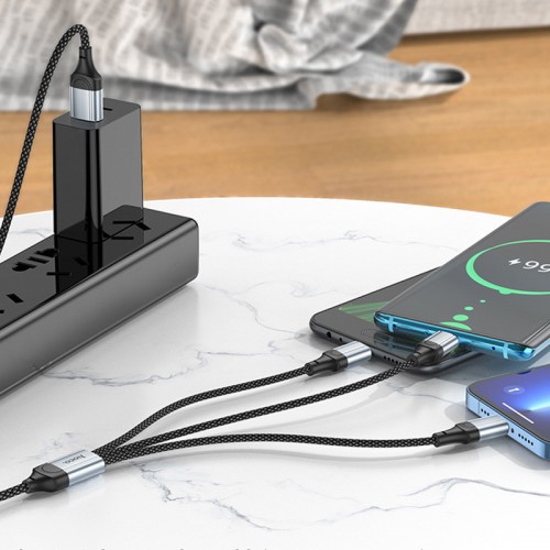 Дата кабель Hoco X102 Fresh 3in1 USB to Lightning + MicroUSB + Type-C (1m) (Black)