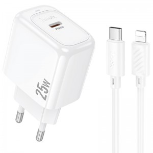 Сетевое зарядное устройство Hoco CS53A Surplus PD25W (1USB-C) + Type-C to Lightning (White)