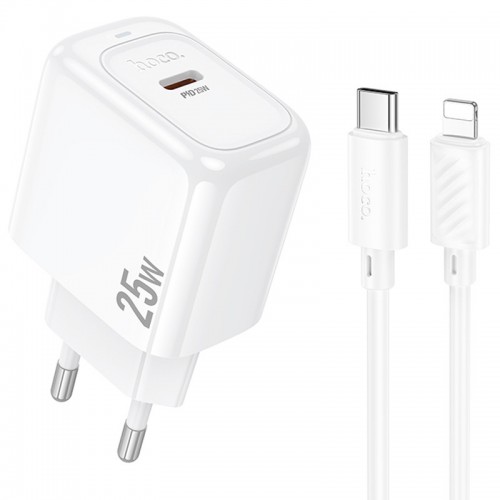 Сетевое зарядное устройство Hoco CS53A Surplus PD25W (1USB-C) + Type-C to Lightning (White)