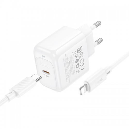 Сетевое зарядное устройство Hoco CS53A Surplus PD25W (1USB-C) + Type-C to Lightning (White)