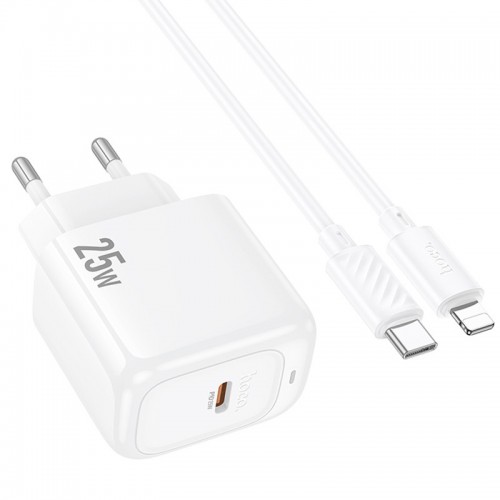 Сетевое зарядное устройство Hoco CS53A Surplus PD25W (1USB-C) + Type-C to Lightning (White)