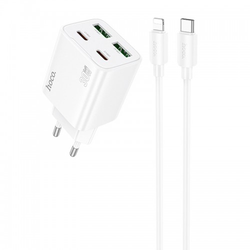 Сетевое зарядное устройство Hoco N56 Fundador PD30W four-port (2C2A) + Type-C to Lightning (White)