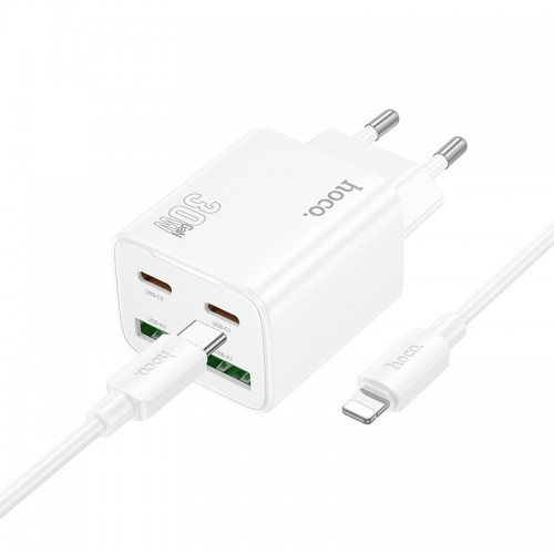 Сетевое зарядное устройство Hoco N56 Fundador PD30W four-port (2C2A) + Type-C to Lightning (White)