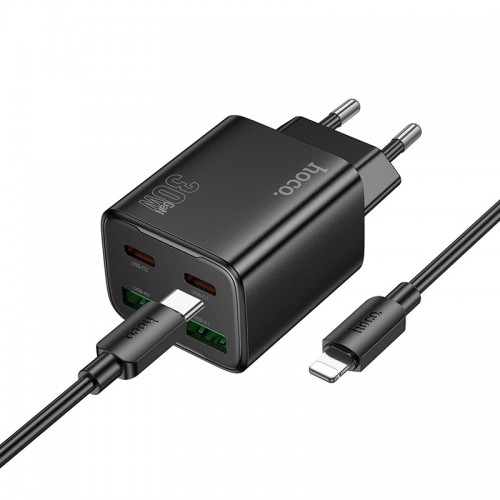 Сетевое зарядное устройство Hoco N56 Fundador PD30W four-port (2C2A) + Type-C to Lightning (Black)