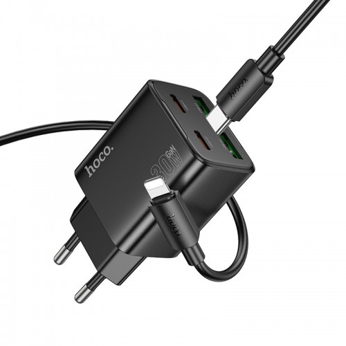 Сетевое зарядное устройство Hoco N56 Fundador PD30W four-port (2C2A) + Type-C to Lightning (Black)